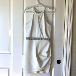 white dress with rhinestone accents